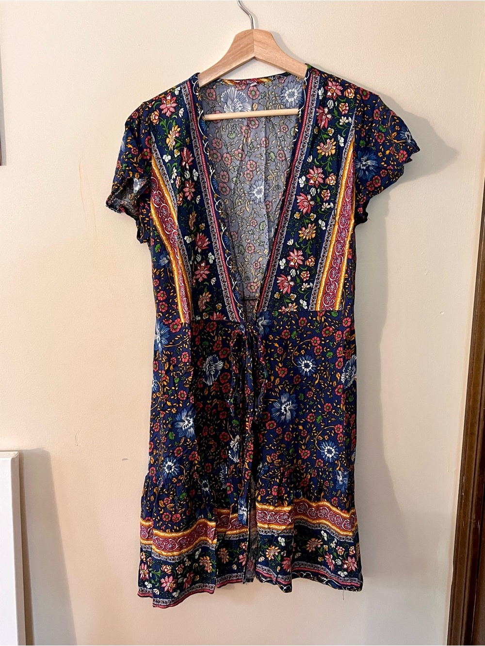 Floral Tie-Waist Flutter Sleeve Short Tunic